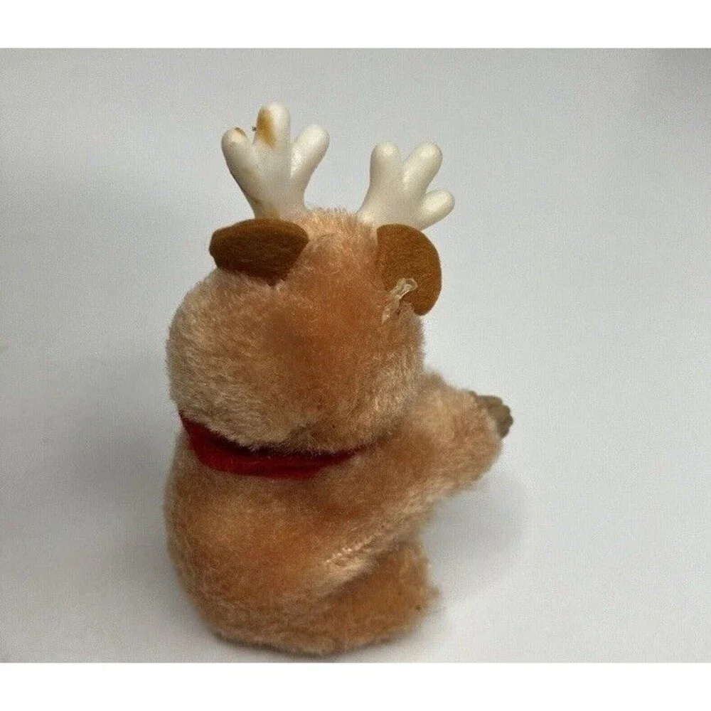 Lot 3 Rudolph Reindeer Clip On Pencil Hugger Flocked Ornament Plush Vintage